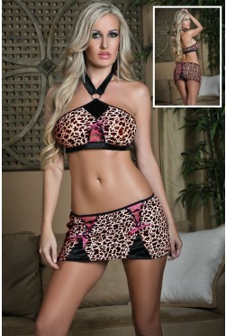 Passionate Panther Brown Bra And Skirt Set