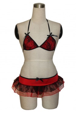 Red Lace Bra And Skirt Set - Two Piece Lingerie