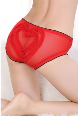 Red Sexy Semi-Sheer Hipster Panties With Ruffled Hearts