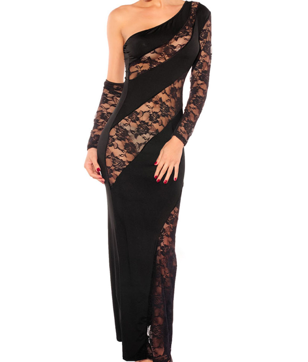 One Shoulder Long Lace Dress - Privately Urs